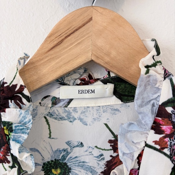 Erdem Floral Silk Ruffle Blouse White Silk Crepe De Chine Small - Picture 4 of 7